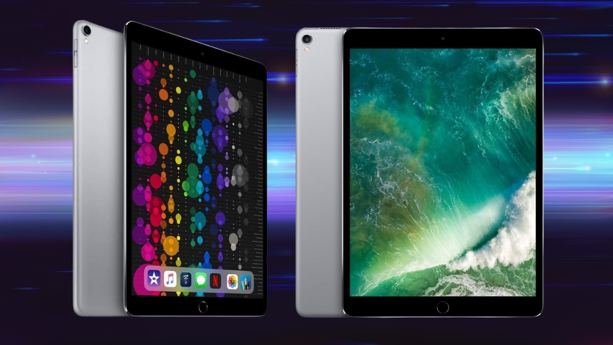 A refurbished Apple iPad Pro 10.5-inch is displayed from different angles, showcasing its sleek design, high-resolution Retina display, and thin aluminum body.