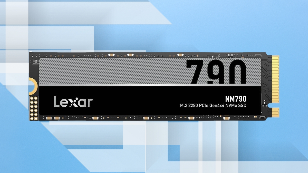 Lexar NM790 4TB NVMe M.2 SSD shown on a blue background with PCIe Gen4 label visible.