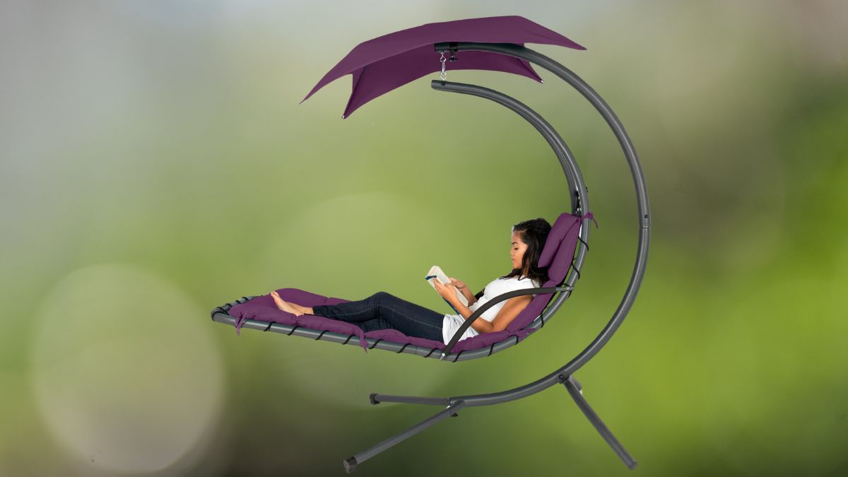 Best Choice Products Outdoor Hanging Curved Steel Chaise Lounge Chair Swing w/Built-in Pillow and Removable Canopy