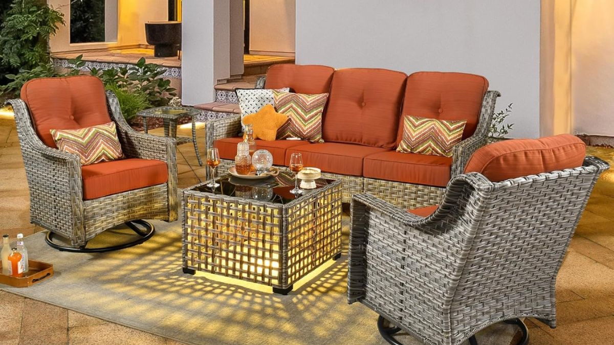 Elevate Your Outdoor Space: weaxty W 5-Piece Orange Wicker Patio Conversation Set with Swivel Chairs