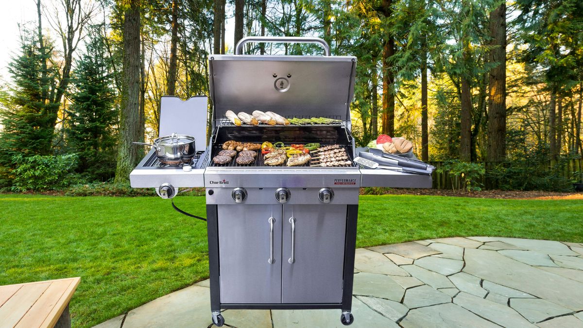 Char-Broil® Performance Series™ TRU-Infrared Cooking Technology 3-Burner with Side Burner Cabinet Style Propane Gas Stainless Steel Grill