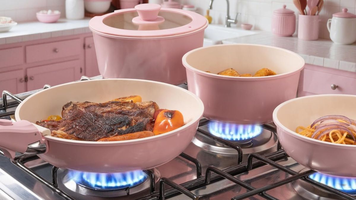 Astercook 21 Pcs Pots and Pans Set Non Stick, Ceramic Cookware Set Detachable Handle