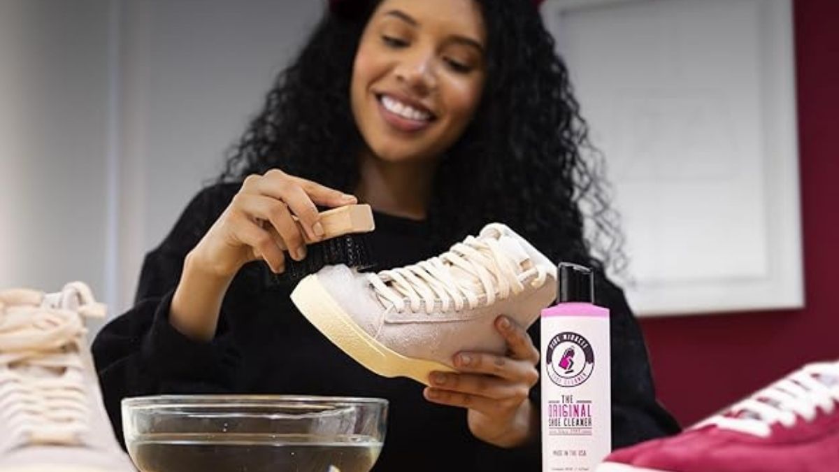 Pink Miracle Shoe Cleaner Kit with Bottle and Brush For Fabric Cleaner For Leather, Whites, Suede and Nubuck Sneakers