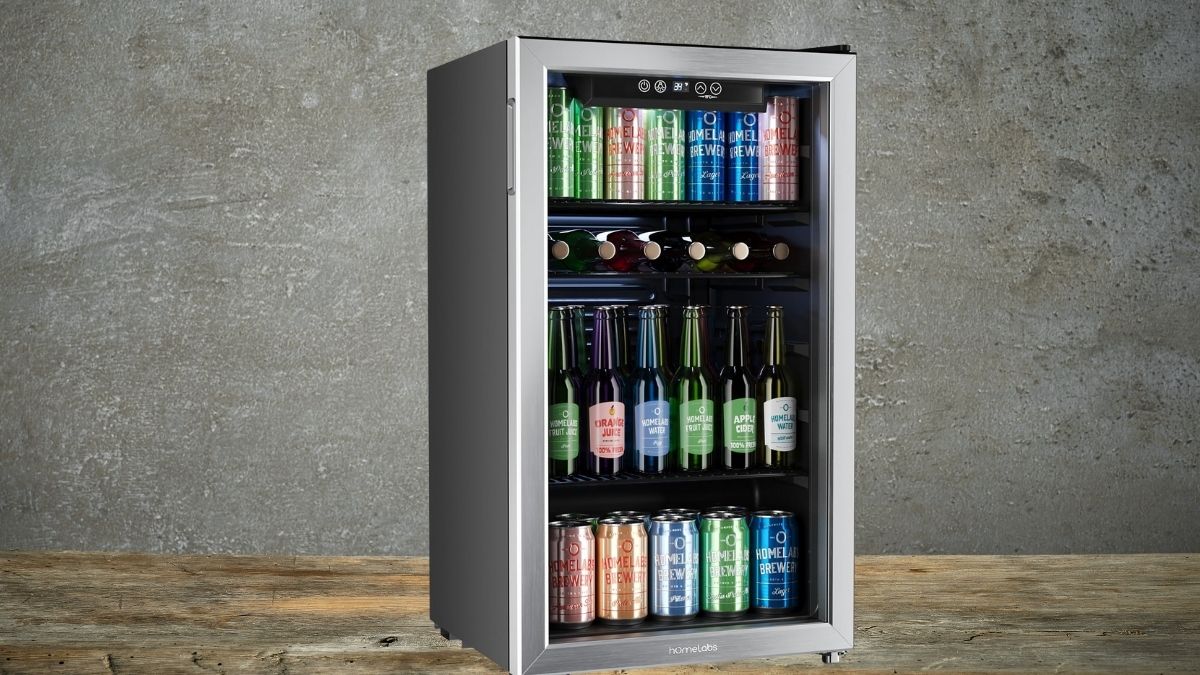 hOmeLabs Beverage Refrigerator and Cooler - Mini Fridge with Glass Door for Soda Beer or Wine - 120 Cans Capacity - Small Drink Dispenser Machine for Office...