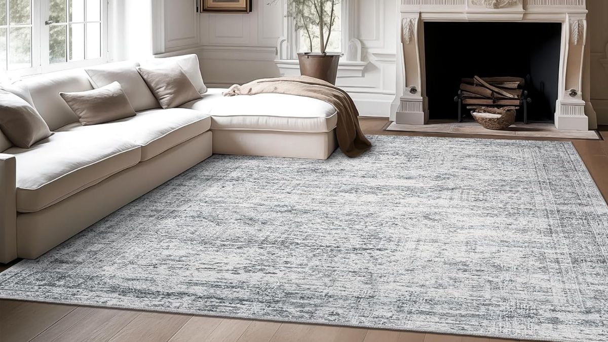 5x7 Area Rugs Gray Low Pile Indoor Washable