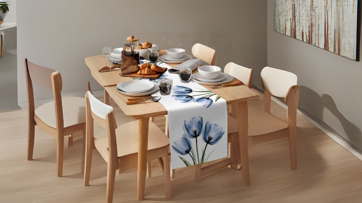 Blue Tulip Abstract Flower Table Runner