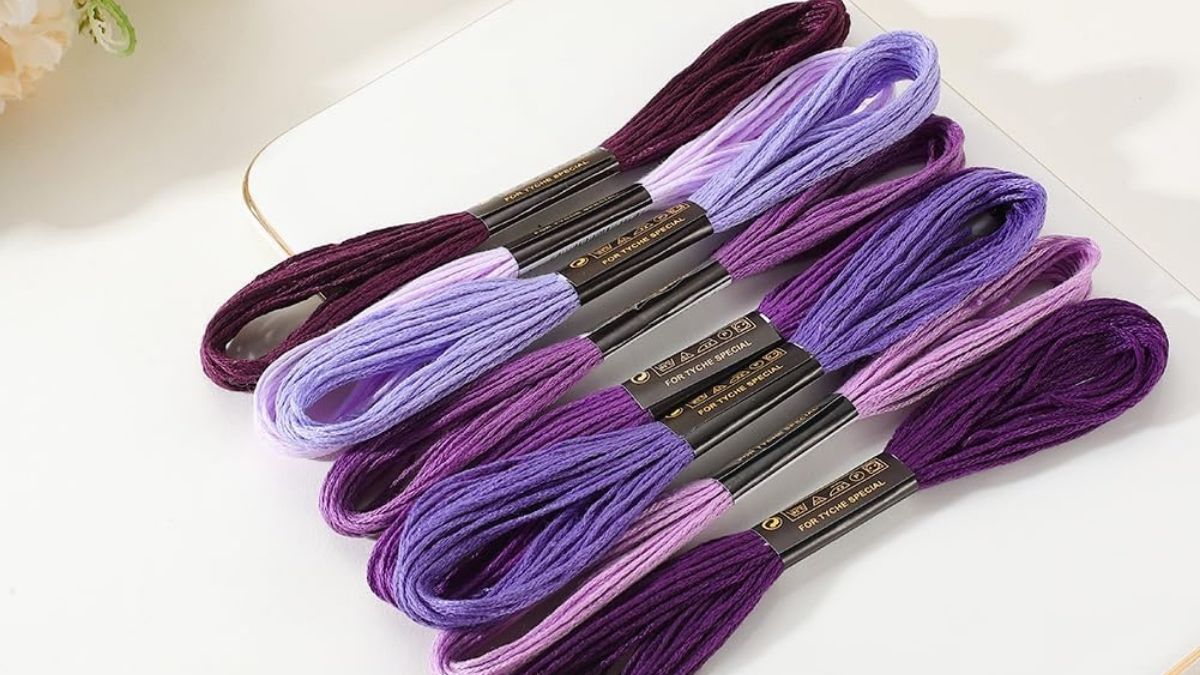 8 Skeins 6 Strands Purple Variegated Cross Stitch Floss Threads Gradient Polyester Embroidery Thread Friendship Bracelets String Bulk for Jewelry Making...