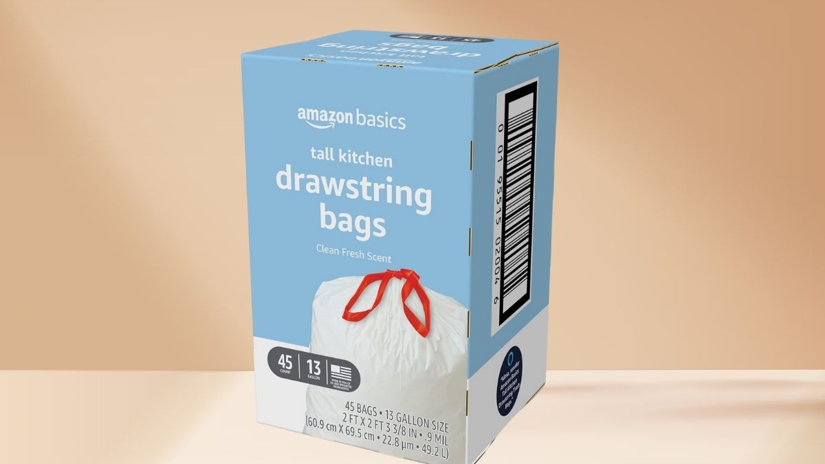 Amazon Basics Tall Kitchen Drawstring Trash Bags: Fresh Scent, 13 Gallon, 45 Count