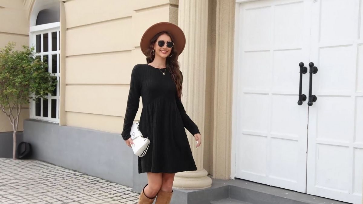 OFEEFAN Long Sleeve Dress: Perfect Empire Waist Tunic with Pockets for Every Woman