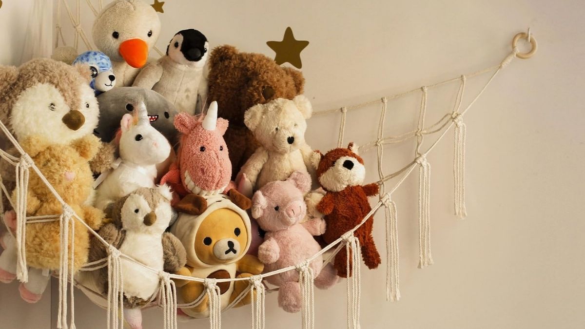 Stuffed Animal Storage Hammock or Net Corner - Large Toy Hammock Net for Stuffed Animals Room Decor - Cute Stuff Animal Organizer Plush Holder - Kids Baby...