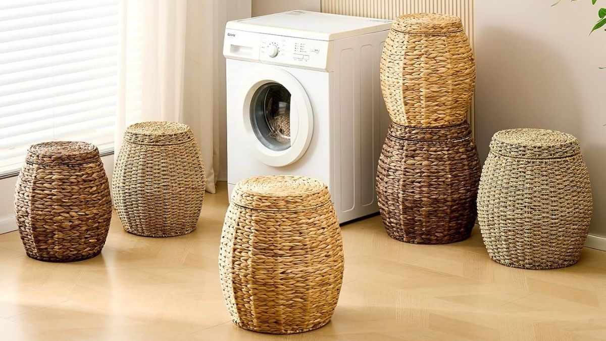 LGENHOOM Round Wicker Basket with Lid