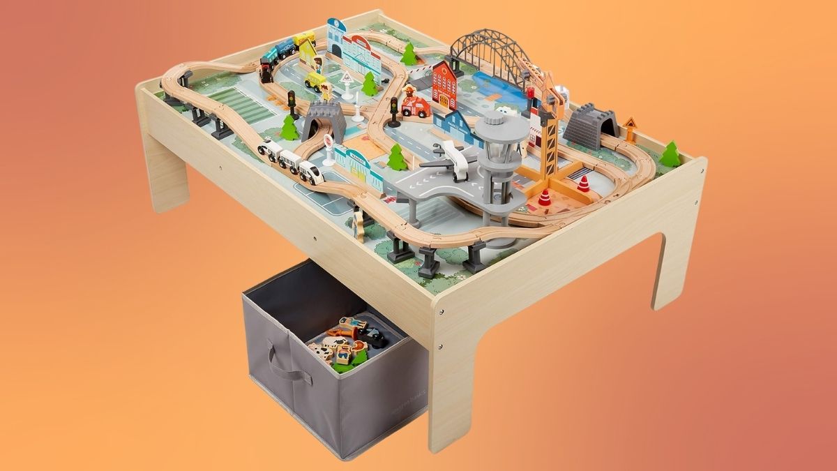 Amazon Basics Wooden Train Table (120 Pieces): A Creative Play Hub for Growing Minds