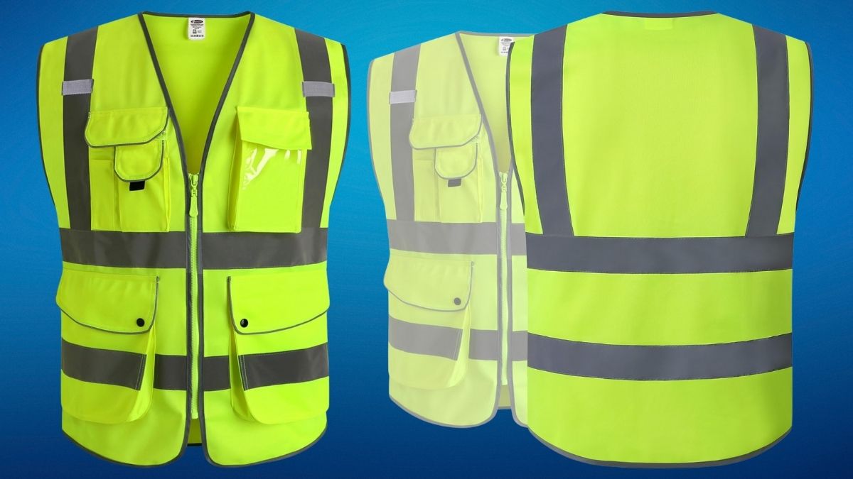 JKSafety 9 Pockets Class 2 High Visibility Zipper Front Safety Vest