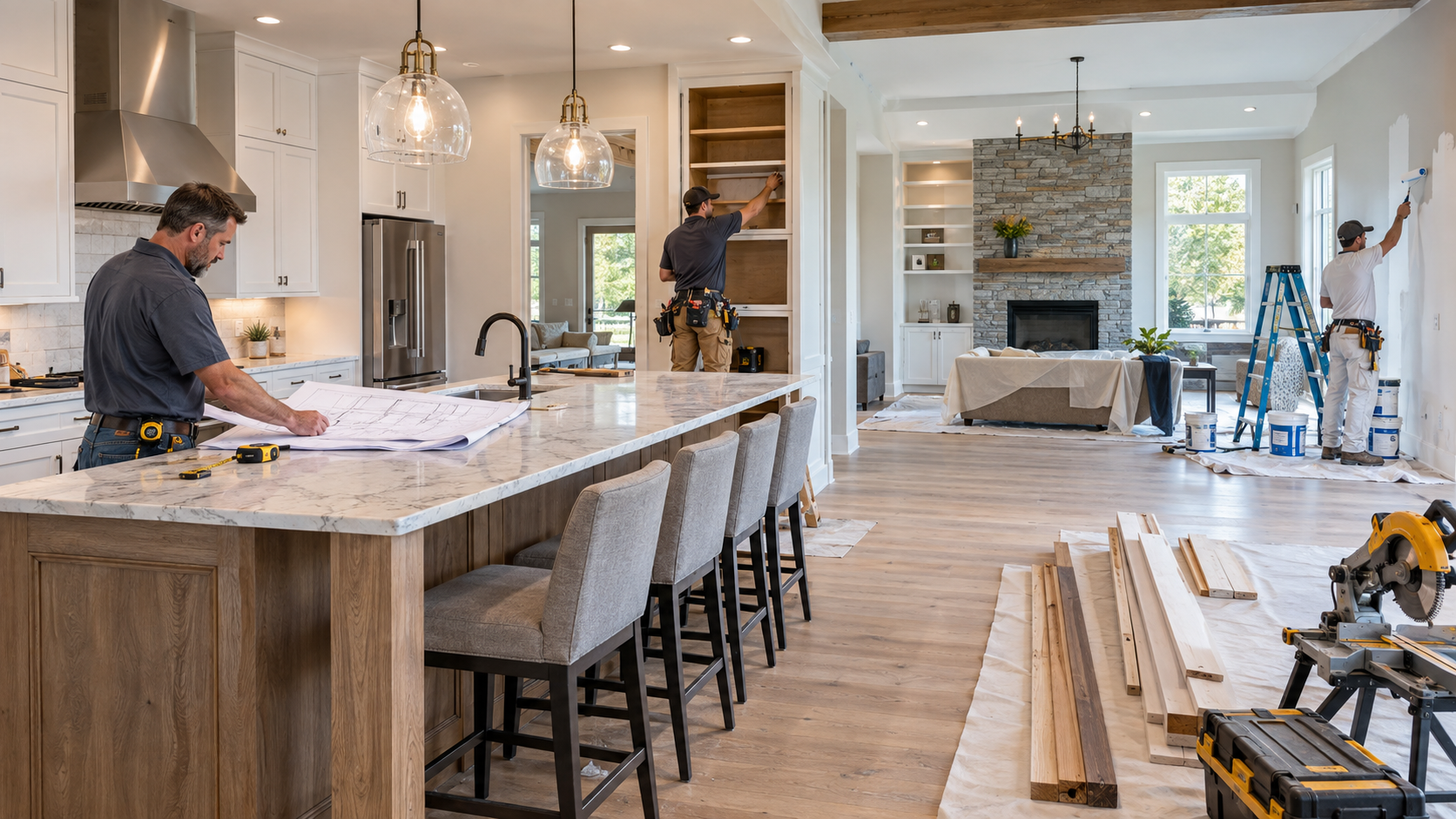 Professional home remodeling services transforming a modern living space with updated interiors and renovation improvements.